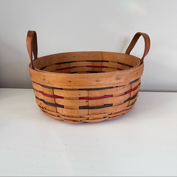 LONGABERGER WOVEN TRADITIONS 10" DARNING BASKET with 2 LEATHER LOOP HANDLES 1995 - Picture 6 of 10